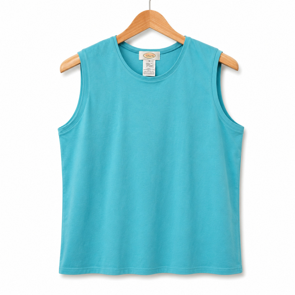 Vintage Talbots Tank Top Womens Size Medium Aqua Blue 100% Pima Cotton Casual